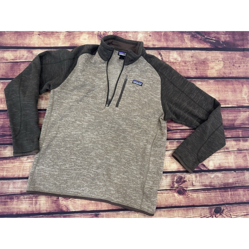 Patagonia Men's Heather Gray Black 1/4 Zip Fleece Mock Neck Logo Pullover L